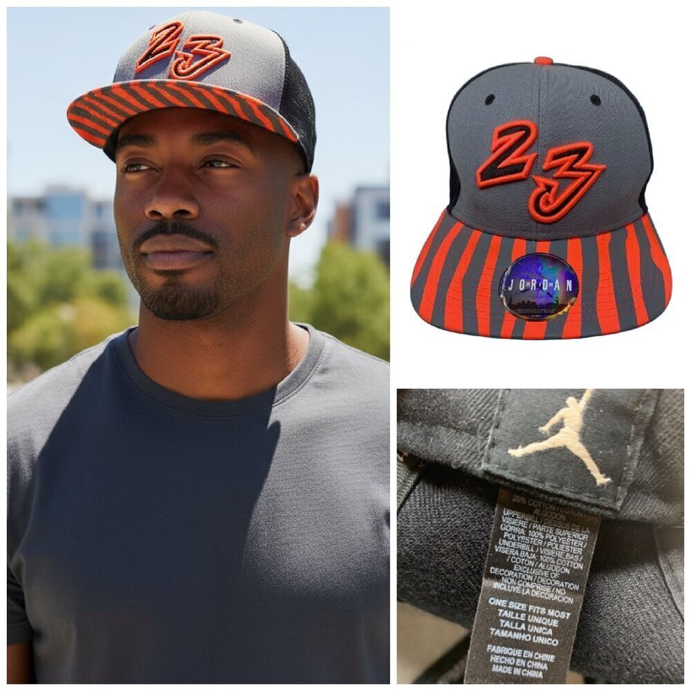 Vintage Y2K Jumpman Air Jordan 23 Hat Cap Neon Orange Gray Striped Snapback